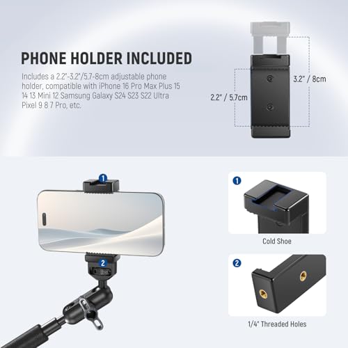 NEEWER Magic Arm Camera Mount, Overhead Desk Phone Mic Stand Holder, 22" Articulating Boom Arm C Clamp 1/4" 3/8" Threads for ARRI for Microphone Webcam Action Camera Video Light, Cleaning Cloth, UA057 - style: UA057 w/Cleaning Cloth