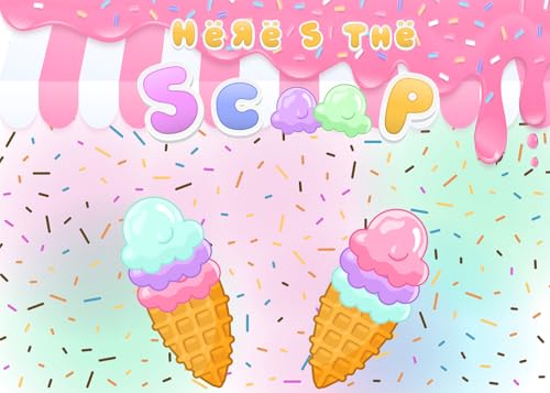 7x5Ft Ice Cream Backdrop Donut Sweet One Sprinkles Birthday Decorations Donut Here's The Scoop Ice Cream Sweet Cake Table Banner Baby Shower Photo Booth Props - color: Ice cream Backdrop 5