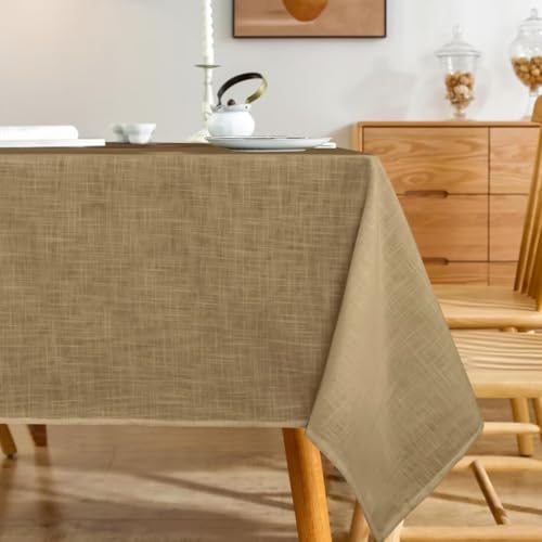 Natural Linen Rectangle Tablecloth, Slubby Textured Fall Lightweight Table Cloth 60 x 84 Inch, Water Resistant Stain Resistant Farmhouse Burlap Table Cover for Kitchen Dining Room, Taupe - color: Taupe, size: 84" x 60" (Rectangular) (1 Pack)