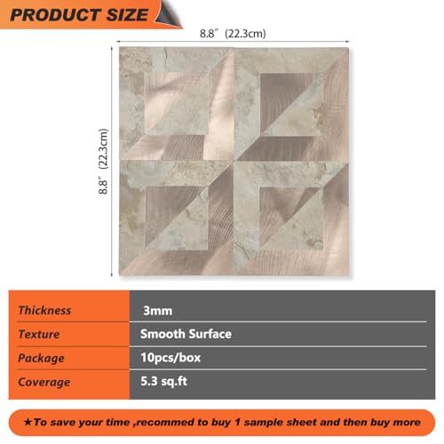 10-Sheets Stunning 3D Visuals Peel and Stick Backsplash Mosaic Tiles, PVC Stone Texture Look,Heat Resistant Stick on Tiles for Kitchen Wall, Bathroom, Laundry Room(Beige Marble + Rose Gold) - color: Beig Marble + Rose Gold