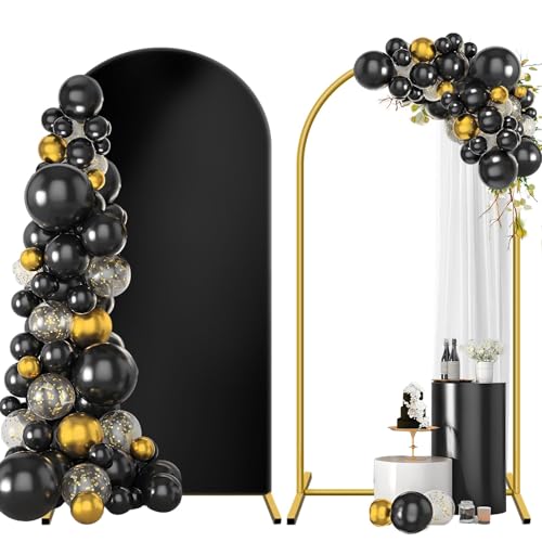 Metal Arch Backdrop Stand and Cover Set 7.2 ft, Wedding Arch Stand with Black Cover for Party, Birthday, Wedding, Bridal Shower, Baby Shower (Black, 7.2 ft) - color: Black, size: 7.2FT