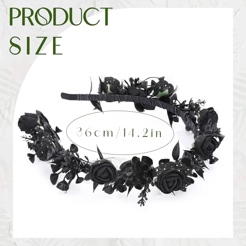 Black Floral Headpiece - Women's Elegant Lace Foam Rose Headband With Flowers for Hair Accessories, Wedding, Party, Birthday Gift, Photo Props - color: Black