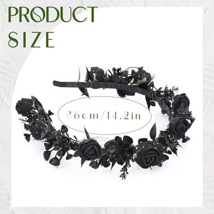 Black Floral Headpiece - Women's Elegant Lace Foam Rose Headband With Flowers for Hair Accessories, Wedding, Party, Birthday Gift, Photo Props - color: Black