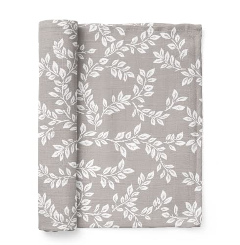Mini Wander Swaddles for Newborns Muslin Swaddle Blankets - Breathable Soft Gender Neutral Receiving Blanket Baby Essentials | 47 x 47 Cotton - Leafy Sprig (Gray) - color: Leafy Sprig (Gray)