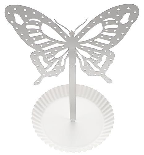 Top Brass Butterfly Earring Holder Organizer Metal Standing Jewelry Tree Display with Ring Tray (White) - color: White