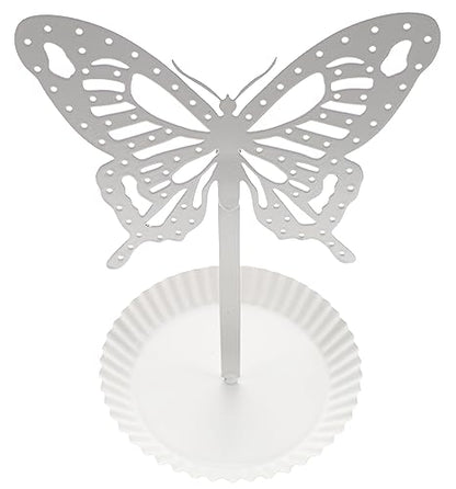 Top Brass Butterfly Earring Holder Organizer Metal Standing Jewelry Tree Display with Ring Tray (White) - color: White