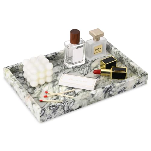 Marble Bathroom Vanity Tray, Natural Luxury Vanity Home Kitchen Bathroom Table Tray, Stone Decorative Countertop Dresser Trays for Key Coffee Perfume Jewelry Makeup (Green Emerald, 12"x 8" x1.2") - color: Green Emerald, size: 12" x 8" x 1.2"