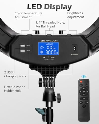 UBeesize 22'' Ring Light with 72'' Stand, 60W Large Ring Light with Phone Holder, Dimmable LED Light for Makeup Barber Stylist Tattoo YouTube TikTok Photography - size: 22in, style: Standard