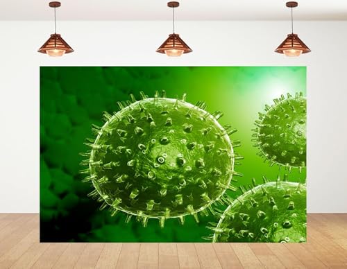 6x6ft Green Virus Microbe Backdrop with Spiky Spherical Structures and Bright Green Tones Photography Background for Science and Health Party Tapestry Decorations Banner Photo Booth Props - size: 6x6ft