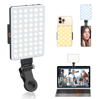 Selfie Light, Phone Light with Front & Back Clip, 60 LED Portable Light with 3 Modes, 5000mAh Rechargeable Video Light for Phone, iPhone, IPad, Laptop, TikTok, Makeup, Live Stream, Vlog - color: Black