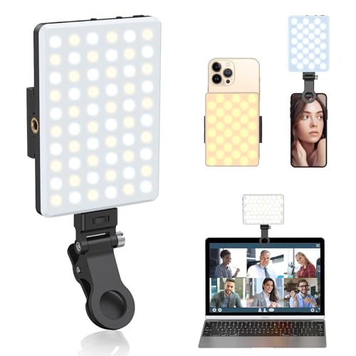 Selfie Light, Phone Light with Front & Back Clip, 60 LED Portable Light with 3 Modes, 5000mAh Rechargeable Video Light for Phone, iPhone, IPad, Laptop, TikTok, Makeup, Live Stream, Vlog - color: Black