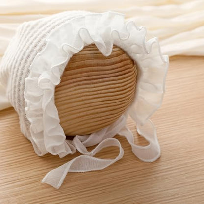 Holibeat Baby Girl 4PCS Photography Props (Romper+Pillow+Hat+Shoes) Newborn Girl Christmas Lace Photoshoot Outfits Infant Posing Props (white) - color: White1