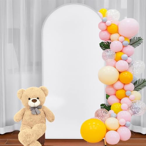 Albassa Arch Backdrop Cover 2-Sided Spandex Wedding Arch Covers Fitted Round Top Chiara Backdrop Stand Cover for Baby Shower Birthday Party Wedding Decoration (White, 7.2FT) - color: White, size: 7.2FT