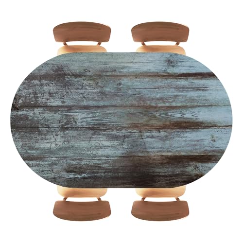 Oval Fitted Tablecloth Polyester, Rusty Light Blue Black Wood Texture Aged, Elastic Edge Cover for Kitchen Island, Patio, Card Tables and Party Use, Fits 48"x68" Oval Tables - color: Wood Texture -12, size: 48" x 68" (Oval)