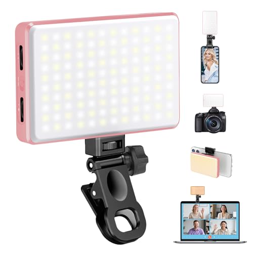 168 LED Selfie Light for iPhone, Phone Light, 3000mah Rechargeable Picture Light Clip Portable Lights for Phone, Camera, Laptop, iPad, 3 Lights Modes for Makeup, Video Conference, TikTok, Vlog (Pink) - color: Pink