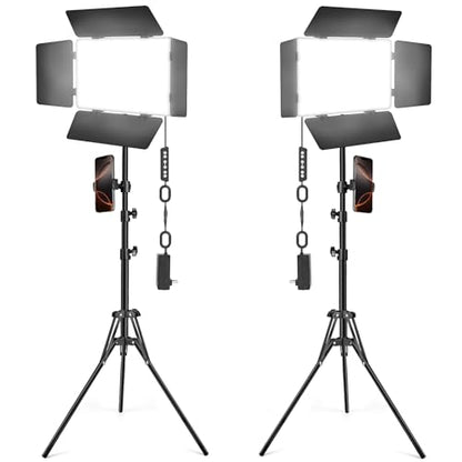 2 Pack LED Video Light Kit with Barn Door, Kewaiaa 30W Photography Light Panel with Stand, 3000Lux 2500K-8500K Dimmable Studio Lights for Video Recording/Filming/Photoshoot Shooting/Live Streaming - size: 2 Pack