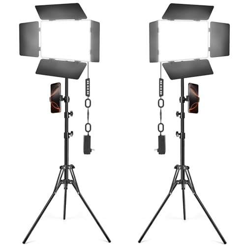 2 Pack LED Video Light Kit with Barn Door, Kewaiaa 30W Photography Light Panel with Stand, 3000Lux 2500K-8500K Dimmable Studio Lights for Video Recording/Filming/Photoshoot Shooting/Live Streaming - size: 2 Pack