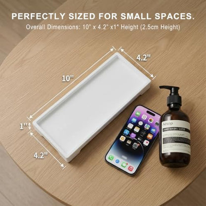 Countertop Vanity Tray - Silicone Bathroom Sink Organizer & Kitchen Soap Tray, Footed Anti-Slip Design, Waterproof Caddy for Perfume, Jewelry, Makeup, Bottle, Oil, Sponge Holder, White (L10 x W 4.2") - color: White