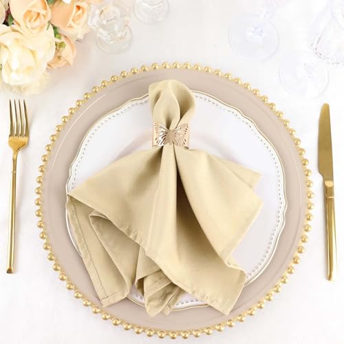 Efavormart Premium Cloth Napkins Set of 100, 17x17 Inch Beige Violet Seamless Dinner Napkins, Washable Linen Table Napkin Cloth with Hemmed Edges for Weddings, Party and Banquet - color: Beige, size: 17" x 17" (Set of 100)