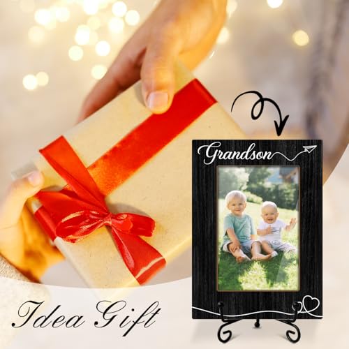 Grandson Picture Frame, Frame Gifts for Christmas Birthday, Grandson 4 x 6 Picture Frame with Stand for Tabletop Display, Grandparents Gifts (Black Vertical) - color: Frame13