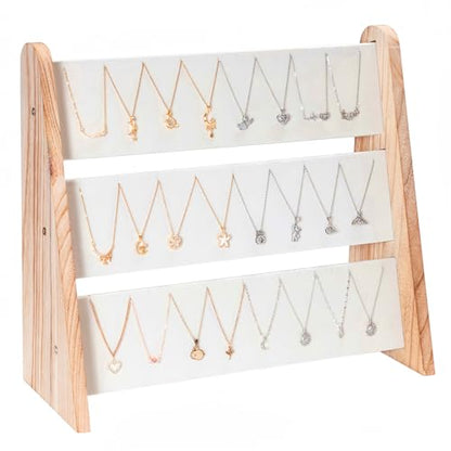 Necklace Holder 3 Tier Wood Necklace Organizer Stand with White Velvet, Necklace Display Stand for Selling, Chain Necklace Holder Rack for Show, 72 Necklaces Bracelets - style: One-Sided White
