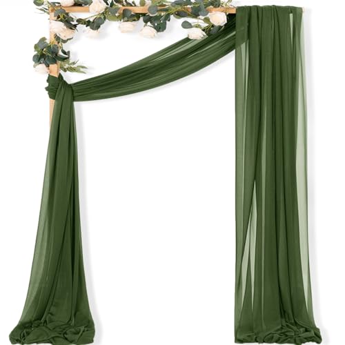 MLMC Olive Green Wedding Arch Draping Fabric 1 Panel 29" x 20 FT Extra Long Gauze Drapes Sheer Backdrop Curtains 6.6 Yards Outdoor Drapery Panels for Wedding Ceremony Party Ceiling Decoration - color: Olive Green