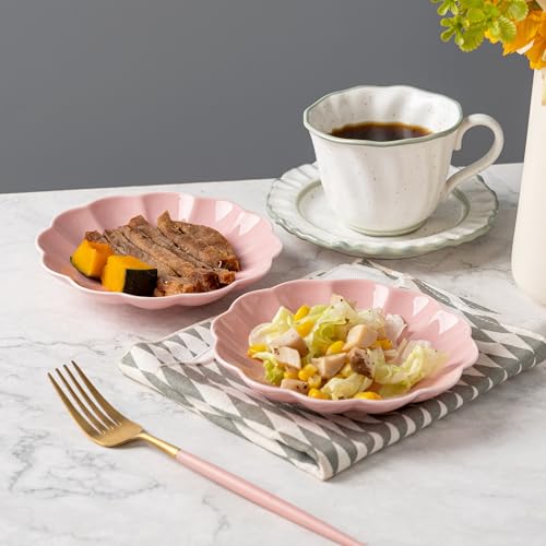 Small Dessert Plates Set of 4,Ceramic Dinner Plates 6 Inch for Appetizer, Fruits, Cake, Salad,Microwave Safe,Christmas Gift,Pink - color: Pink