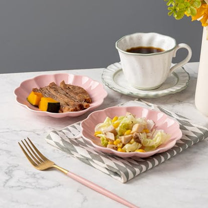 Small Dessert Plates Set of 4,Ceramic Dinner Plates 6 Inch for Appetizer, Fruits, Cake, Salad,Microwave Safe,Christmas Gift,Pink - color: Pink