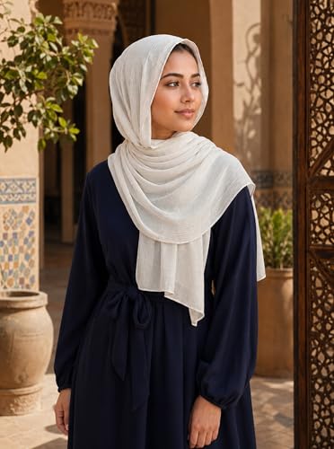 Lightweight Cotton Linen Feel Scarf Shawl Wrap Hijab for Women, Travel Fall Winter Gift - color: Mcspz2530-4#white