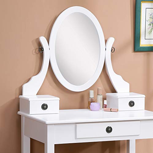 Roundhill Furniture Moniya White Wood Vanity Table and Stool Set (3415WH) Medium - color: White