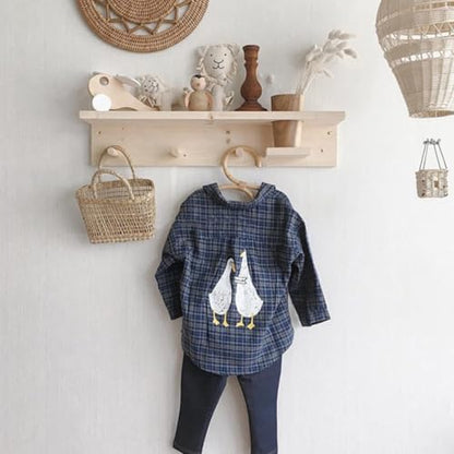 Natural Rattan Clothes Hanger with Double Hooks, Wooden Room Clothing Display Rack and Clothes Drying and Photo Props, Neutral Color
