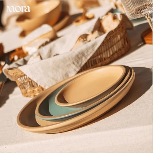 MORA Medium Plates Set of 4, 8.5 inch Ceramic Pottery Salad Plates - Microwave, Oven and Dishwasher Safe - Iris - color: Iris