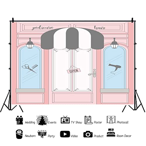 AOFOTO 9x6ft Pink Spa Party Hair Salon Backdrop Hairstylist Hair Manicure Pedicure Spa Beauty Shop Barbershop Girls Fashion Salon Background Banner Birthday Party Decor Studio Props Wallpaper Vinyl - color: Hair Salon, size: 9x6ft