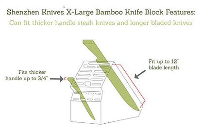 Shenzhen Knives 20 Slot Universal Knife Block: X-Large Bamboo Finish Wood Knife Block without Knives Countertop Butcher Block Knife Holder and Organizer with Wide Slots for Easy Kitchen Knife Storage - size: X-Large