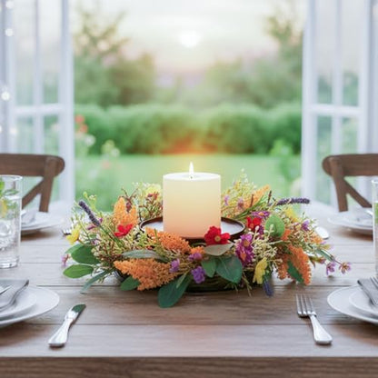 MOYEE Candle Holder Centerpieces for Tables,Candle Ring,Wreaths, Black Metal Paired Artificial Flowers 14 in Versatile Dining Table Centrepiece (Golden Wheat Ear) - color: Golden Wheat Ear Wreath