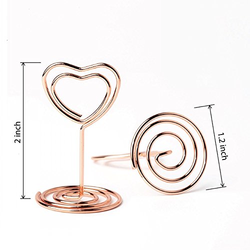 Jofefe 20pcs Mini Place Card Holder, Table Number Holders, Table Card Holders, Table Number Stands, Wire Table Picture Photo Holder with Heart Shaped Menu Clips for Wedding Favors (Rose Gold) - color: Rose Gold