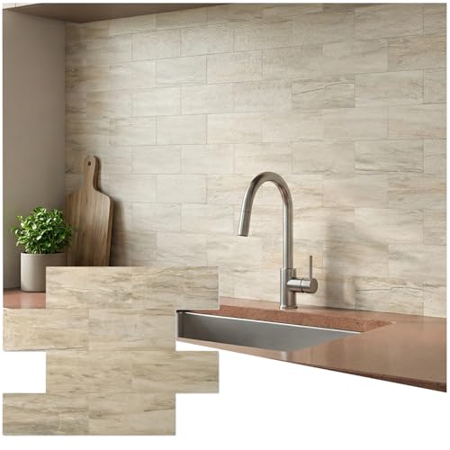 10 Sheets Warm Beige PVC Subway Tiles Peel and Stick Backsplash,12''Heat Resistant Stick on Tiles for Kitchen,Waterproof Peel and Stick Wall Tiles for Bathrrom - color: Warm Beige Stone