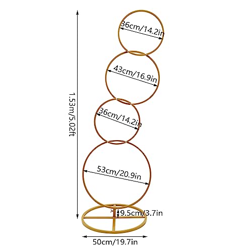 5.02FT Gold 4 Round Hoop Backdrop Stand, 4-Tier Detachable Wedding Metal Flower Arch Kit Frame for Photo Booth Background, Flower Display Background Decoration for Birthday Party - style: Round