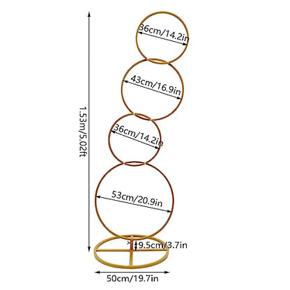 5.02FT Gold 4 Round Hoop Backdrop Stand, 4-Tier Detachable Wedding Metal Flower Arch Kit Frame for Photo Booth Background, Flower Display Background Decoration for Birthday Party - style: Round
