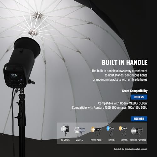 NEEWER 65"/165cm Parabolic Reflective Umbrella Photography with White Inner, Soft Lighting with Diffuser Cover, Bag, Quick Fold for Camera Photo Studio Video Light Shooting Monolight Flash, NS3U - color: White, size: 65"