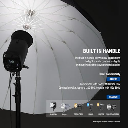 NEEWER 65"/165cm Parabolic Reflective Umbrella Photography with White Inner, Soft Lighting with Diffuser Cover, Bag, Quick Fold for Camera Photo Studio Video Light Shooting Monolight Flash, NS3U - color: White, size: 65"