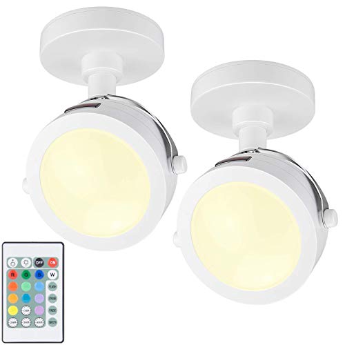 Accent Lights with Remote, Cordless LED Puck Lights - 2 Pack with 12 Color Changing Display, 360 Rotate Head - Uplight for Painting, Picture Artwork & Dartboard - color: 2 Pack