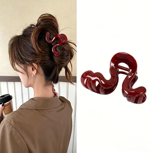 Clip for Women, Irregular Hair Claw Clips, 7.8cm Decorative Shark Clip for Updo Bun Ponytail Daily Styling, Strong Hold Non-slip Barrettes (Red) - color: Red