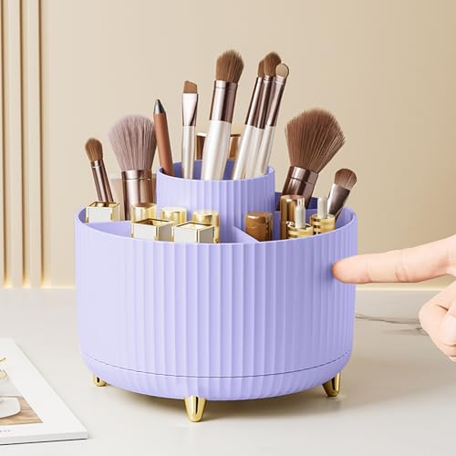 Diesisa Makeup Brush Holder Organizer,360° Rotating Makeup Brush Organizer,5 Slot Make up Brushes Cup for Cosmetics, Nail Polish, Art Supply, Bathroom Vanity Desktop Organizer - Purple - color: Purple