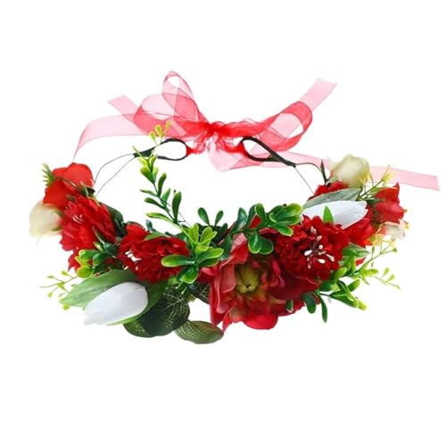 Colorful Rose Flower Crown Wreath Festival Wedding Flower Crown Photo Props Rose Green Leaf Floral Headpiece Hair Wreath Spring(Color-02) - color: Color-02