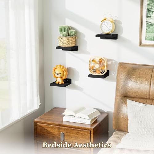 SRIWATANA Small Floating Shelves Wall Mounted, Wood Shelf for Decoration and Storage Set of 4, Mini Display Shelf for Bedroom, Bathroom, Kitchen, Office (Black, 5 inch) - color: Black, size: 5 inch