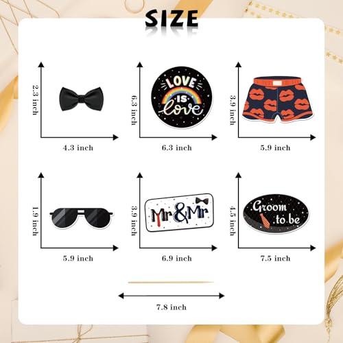 Mr & Mr Photo Booth Props, Men Gay Wedding Photoshoot Groom to Be Bachelor Party Photography Props Favor Centerpiece Sticks Decorations 18 PCS