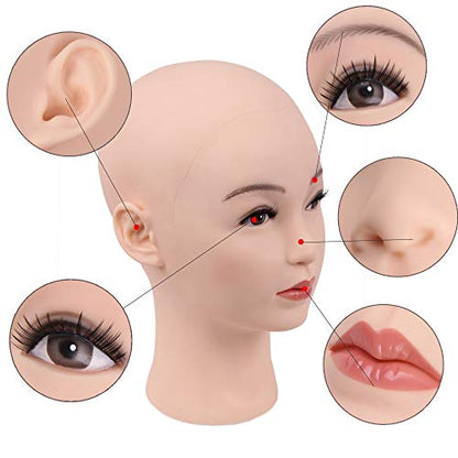 HAIRWAY Bald Mannequin Head Female Professional Cosmetology Training Head Bald Manikin Head for Wigs Making and Display Doll Head with Free T-pins (White 21.5 Inch) - color: Female Bald Head 21.5“ White