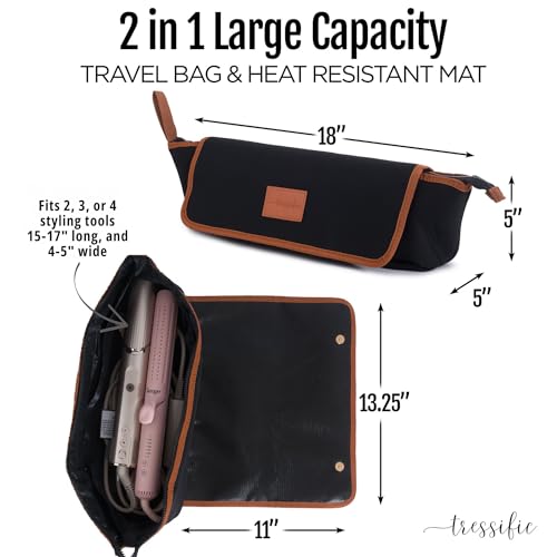 Heat Resistant Hair Tools Travel Bag | 17-Inch Extra Long Storage Case for Curling Irons, Flat Irons, and Styler Brushes | Padded Protective Organizer for Travel & Home - color: Black/Brown