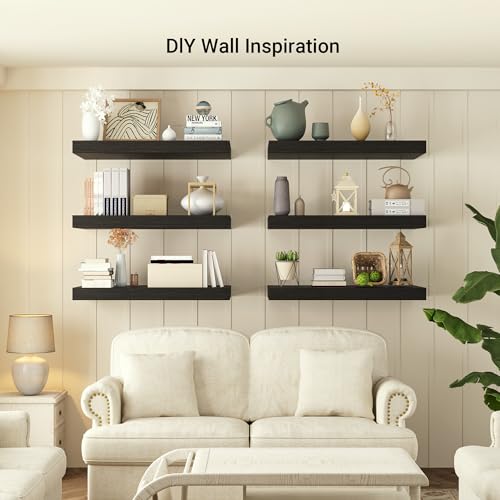 Heimlove 12" Deep Floating Shelves, 36 x 12 Inch Wall Mounted Long Floating Shelf with Invisible Brackets, for Home Decor, Bedroom, Kitchen, Living Room, Bathroom - 1 Pack, Black - color: Black, size: 36"W x 12"D x 2"H, Set of 1